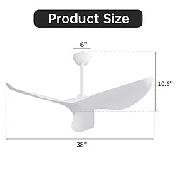 Avis STILVORA Ventilateur de plafond 96,5 cm blanc en ABS avec moteur réversible et télécommande