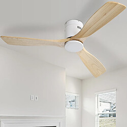 STILVORA Ventilateur de plafond 132 cm blanc aus métal et bois avec télécommande pas cher