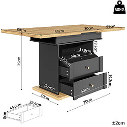 Acheter STILVORA Table à manger 110-140/80/75 cm noir et naturel en MDF extensible