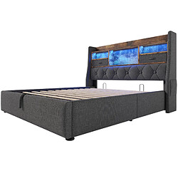 Acheter Lit Coffre 160x200 cm Modenvie rangement hydraulique LED USB Lin Gris