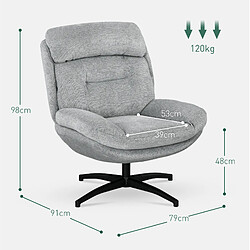 Acheter STILVORA Fauteuil pivotant 79/91/98 cm gris en polyester avec rotation à 360°