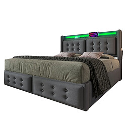 Lit Double 160x200 cm Modenvie rangement LED USB Gris pas cher
