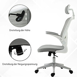 STILVORA Chaise de bureau 64/65/114-122 cm grise en plastique avec appuie-tête réglable pas cher