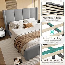Lit Double 140x190 cm Modenvie tête de lit haute USB Gris foncé pas cher