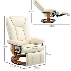 Acheter STILVORA Fauteuil relax 78/88/103 cm blanc crème en similicuir avec rotation 360°