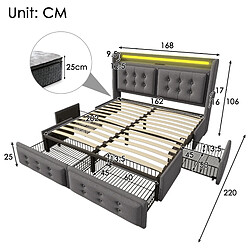 Avis Lit Double 160x200 cm Modenvie rangement LED USB Gris