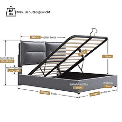 Avis Lit Coffre 140x200 cm - Modenvie - tête de lit réglable - Velours - Gris
