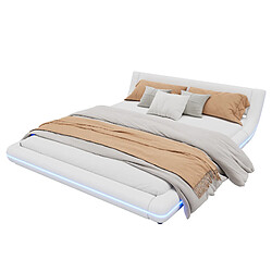 Lit Bas 160x200 cm - Modenvie - LED avec eclairage d'ambiance - Blanc pas cher