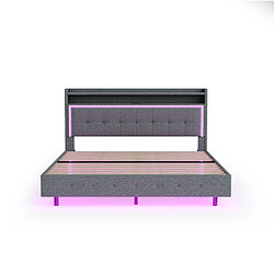 Acheter Lit Double Modenvie 160x200 cm avec USB, LED et rangement - Gris