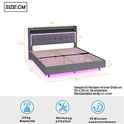 Avis Lit Double Modenvie 160x200 cm avec USB, LED et rangement - Gris