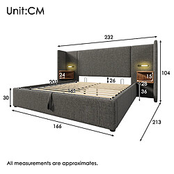 Avis Lit Coffre 160x200 cm - Modenvie - rangement hydraulique avec LED et USB - Lin - Gris