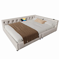 Lit Banquette Modenvie 140x200 cm LED USB Type-C sans matelas Beige pas cher