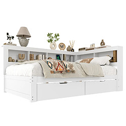 Lit Banquette 140x200 cm - Modenvie - rangement avec USB - Blanc pas cher