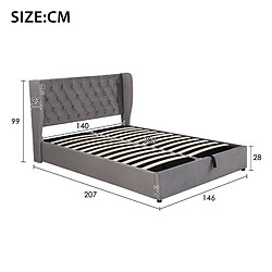 Avis Lit Coffre 140x200 cm Modenvie rangement hydraulique Velours Gris