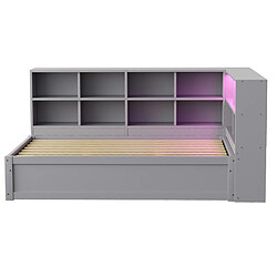 modfu Lit coffre 90x200 cm - Avec tête de lit avec LED - En bois - Gris - Sans matelas pas cher