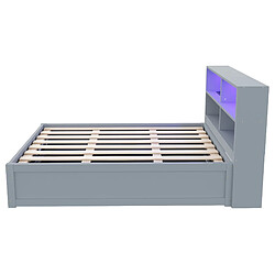 modfu Lit coffre 90x200 cm - Lit simple - Avec tête de lit avec LED - En bois - Gris pas cher