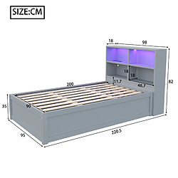 Avis modfu Lit coffre 90x200 cm - Lit simple - Avec tête de lit avec LED - En bois - Gris