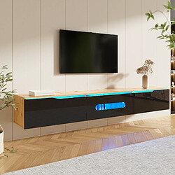 Avis MIVRAY Meuble TV suspendu avec LED 16 couleurs - 180x35x30 cm - MDF noir et naturel