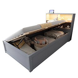 Acheter modfu Lit coffre 90x200 cm - Lit simple - Avec tête de lit avec LED - En bois - Gris
