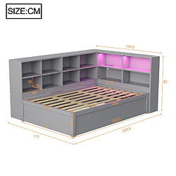 Avis modfu Lit coffre 90x200 cm - Avec tête de lit avec LED - En bois - Gris - Sans matelas