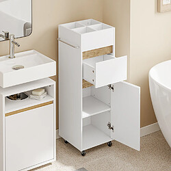 SoBuy Armoire haute sur roulettes avec porte-serviettes blanc 30x33x91.5 cm pas cher