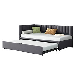 Canapé-lit d'angle Modenvie 90x200 cm, lit gigogne, velours Gris pas cher