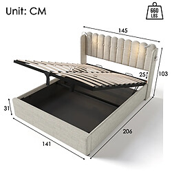 Avis Lit Coffre 140x200 cm Modenvie avec USB et liseuse en lin Naturel