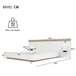 Avis Lit Double Modenvie 140x200 cm avec LED, USB C et rangements
