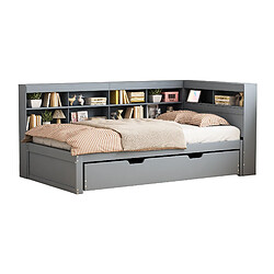 Lit Banquette Modenvie 90x200 cm - rangement USB - Bois Massif - Gris pas cher