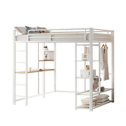 Lit Mezzanine 90x200 cm Modenvie avec bureau et rangement, Blanc pas cher