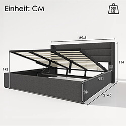 Avis Lit Coffre 180x200 cm - Modenvie - rangement hydraulique - Lin - Gris