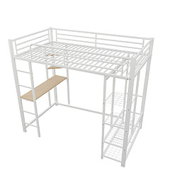 Acheter Lit Mezzanine 90x200 cm Modenvie avec bureau et rangement, Blanc