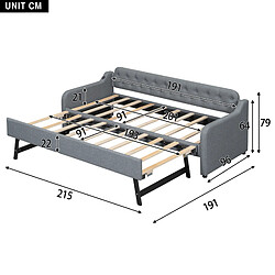 Avis Lit Banquette Gigogne 90x200 cm Modenvie USB Gris