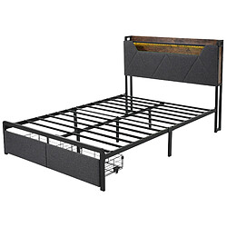 Acheter Lit Double 160x200 cm Modenvie avec rangement LED USB en tissu gris