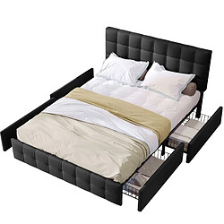 Lit Double Modenvie 140x200 cm avec 4 tiroirs et tête de lit réglable noir pas cher