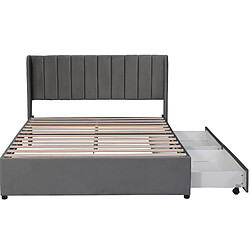 Acheter Lit Double Modenvie 160x200 cm avec 2 tiroirs et tête de lit - Gris