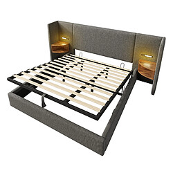 Acheter Lit Coffre 180x200 cm Modenvie avec USB-C, lampe de lecture et étagère gris