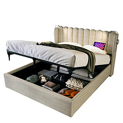 Lit Coffre 140x200 cm Modenvie avec USB et liseuse en lin Naturel pas cher