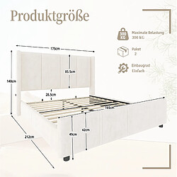 Avis Lit Double 160x200 cm Modenvie avec USB et hautes têtes en velours beige