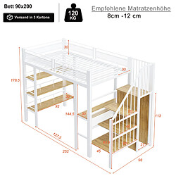 Avis Lit mezzanine 90x200 cm Modenvie avec bureau et rangement blanc