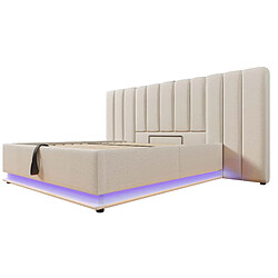 Acheter Lit Coffre 180x200 cm Modenvie avec LED et USB-C en lin beige