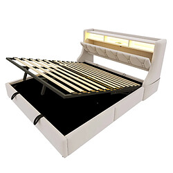 Acheter Lit Coffre 180x200 cm - Modenvie - LED et USB - Velours Beige