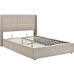 Acheter Lit Coffre Modenvie 160x200 cm avec rangement hydraulique en lin beige