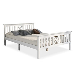 Lit Double 140x200 cm Modenvie avec sommier inclus et tête de lit X blanc pas cher