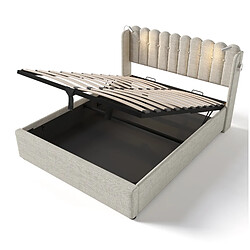 Acheter Lit Coffre 140x200 cm Modenvie avec USB et liseuse en lin Naturel