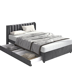 Lit Double Modenvie 160x200 cm avec 2 tiroirs et tête de lit - Gris pas cher
