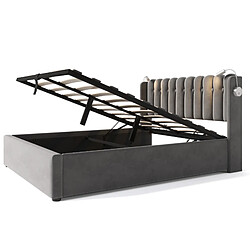 Acheter Lit Coffre 140x200 cm Modenvie avec USB et liseuse en velours gris