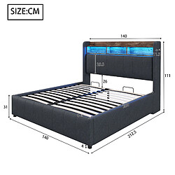 Avis Lit Coffre 140x200 cm Modenvie avec LED et USB en tissu effet lin gris