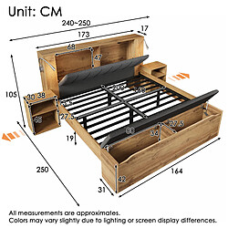 Avis Lit Double 160x200 cm Modenvie avec USB et rangement - Chêne sans matelas