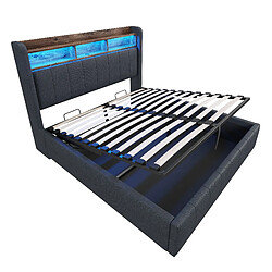 Acheter Lit Coffre 140x200 cm Modenvie avec LED et USB en tissu effet lin gris